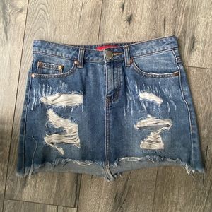Denim Ripped Mini Skirt